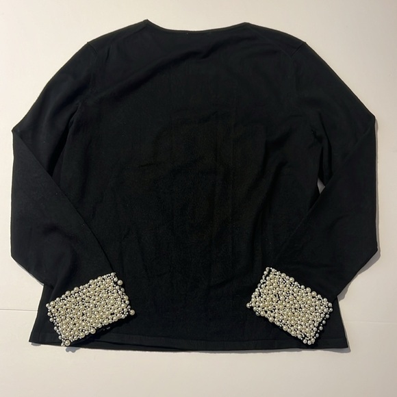 Talbots Black Cashmere Silk Blend With Elegant Pearls On Sleeves Size Medium - Picture 5 of 9
